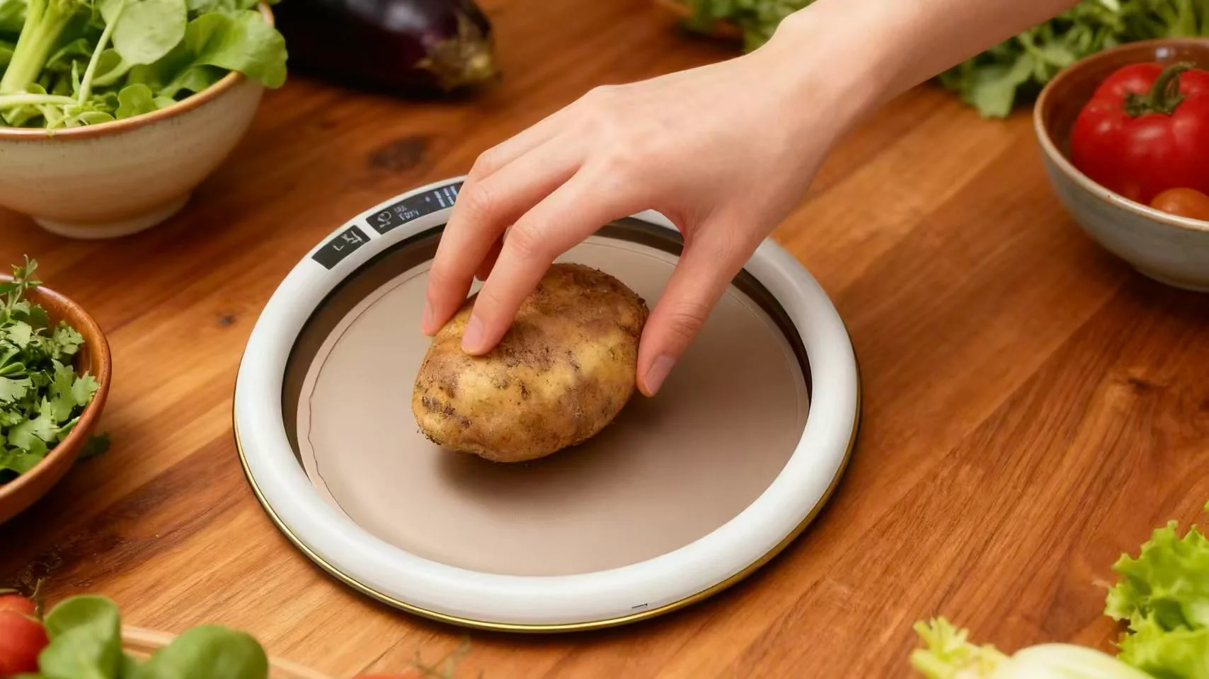 厨房备料时使用智能厨房秤称量食材